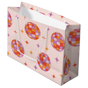 Retro Groovy Colorful Disco Balls Pattern Large Gift Bag