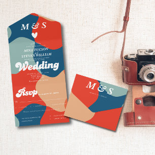 Retro groovy colorful Wedding  All In One Invitation