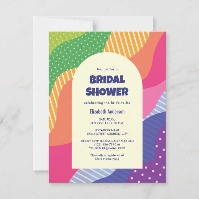 Retro Groovy Colourful Curvy Wavy Bridal Shower Invitation (Front)