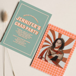 Retro Groovy Colourful High School Graduation Part Invitation