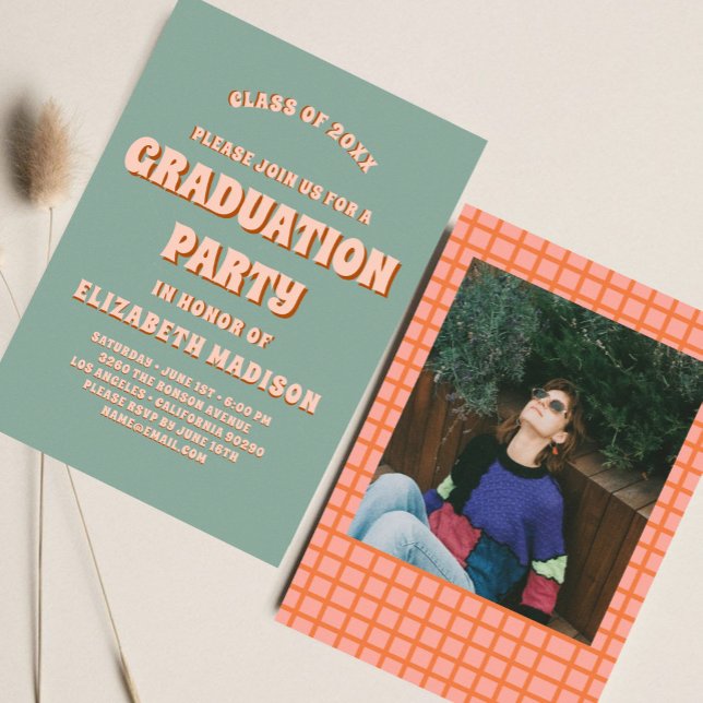 Retro Groovy Colourful High School Graduation Part Invitation (Creator Uploaded)