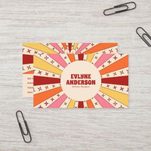 Retro Groovy Colourful QR Code 70s 60s Boho Trendy Business Card