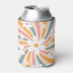 Retro Groovy Colourful Sunshine Daisy Floral Hippi Can Cooler