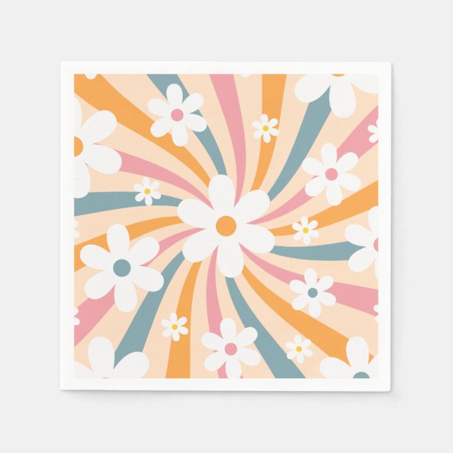 Retro Groovy Colourful Sunshine Daisy Floral Hippi Napkin (Front)