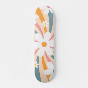 Retro Groovy Colourful Sunshine Daisy Floral Hippi Skateboard