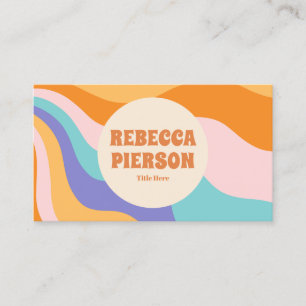 Retro Groovy Colourful Wavy Boho Qr Code Business Card