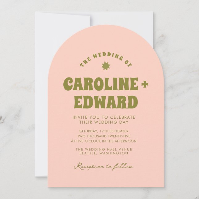 Retro Groovy Colourful Wavy Boho Wedding Qr Code Invitation (Front)