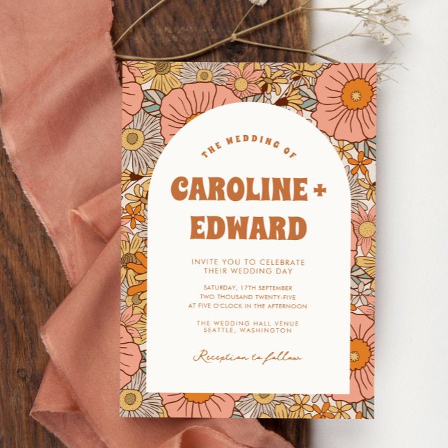 Retro Groovy Colourful Wavy Boho Wedding Qr Code Invitation (Creator Uploaded)