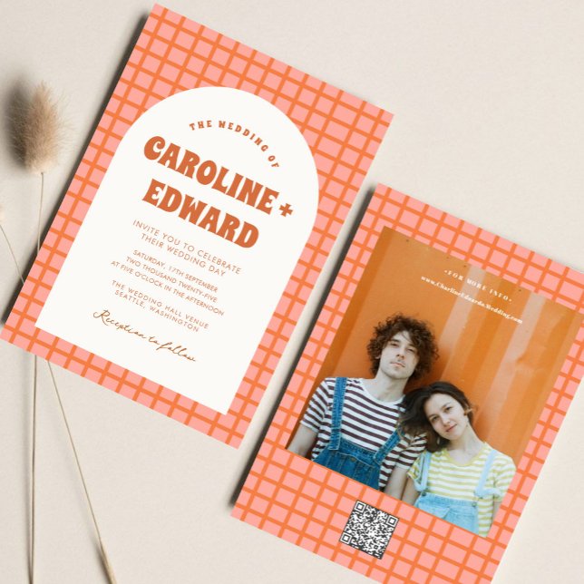 Retro Groovy Colourful Wavy Boho Wedding Qr Code Invitation (Creator Uploaded)