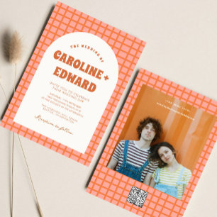 Retro Groovy Colourful Wavy Boho Wedding Qr Code Invitation