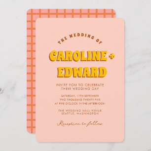 Retro Groovy Colourful Wavy Boho Wedding Qr Code Invitation