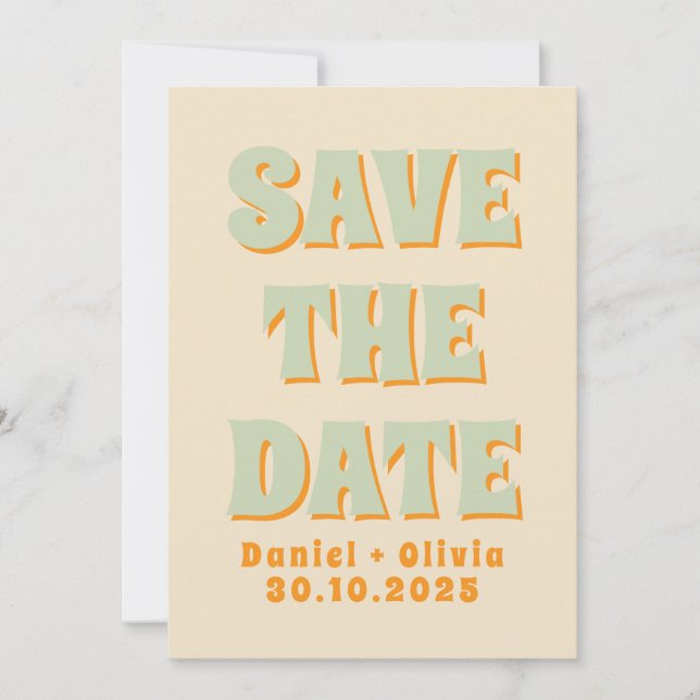 Retro Groovy Colourful Wavy Boho Wedding Save The Date (Front)