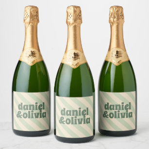 Retro Groovy Colourful Wavy Boho Wedding Sparkling Wine Label