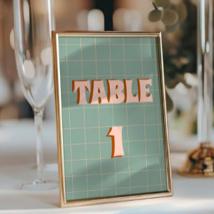 Retro Groovy Colourful Wavy Boho Wedding Table Number