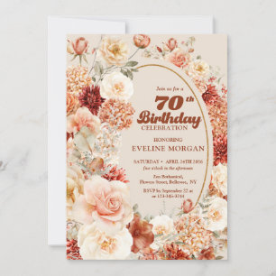 Retro groovy copper burgundy blush 70th birthday invitation
