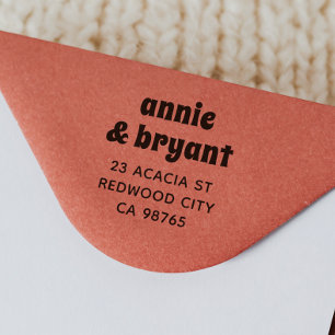 Retro Groovy Couple Names Chic Boho Return Address Rubber Stamp