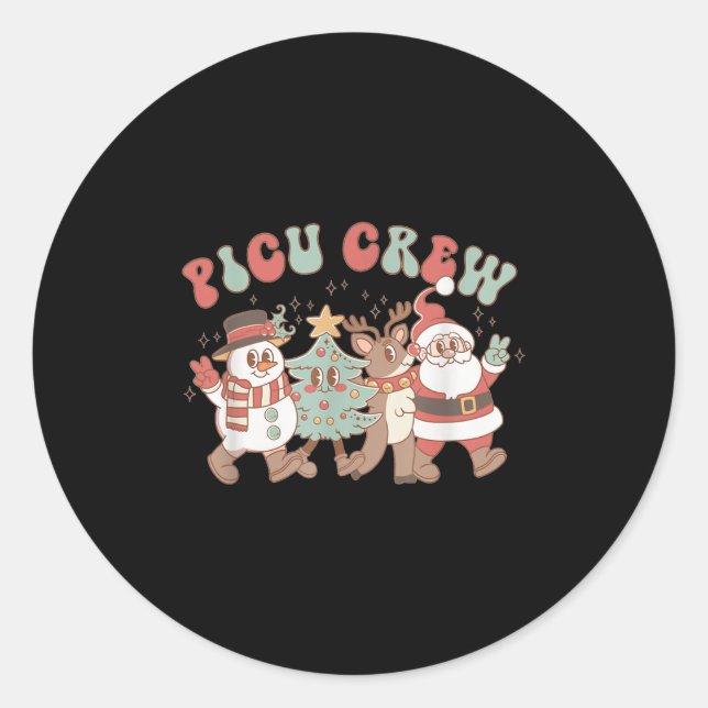 Retro Groovy Cu Nurse Christmas Tree Snowman Reind Classic Round Sticker (Front)