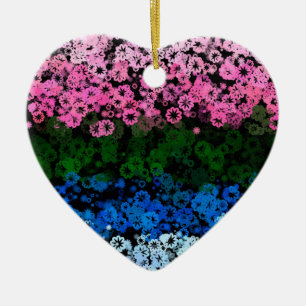 Retro Groovy Cute Floral Omniromantic Pride Flag Ceramic Tree Decoration