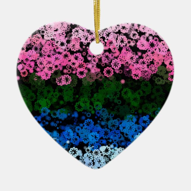 Retro Groovy Cute Floral Omniromantic Pride Flag Ceramic Tree Decoration (Front)