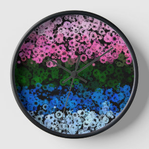 Retro Groovy Cute Floral Omniromantic Pride Flag Clock