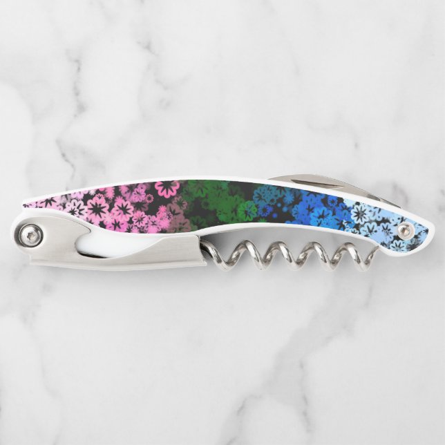 Retro Groovy Cute Floral Omniromantic Pride Flag Corkscrew (Front)