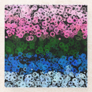 Retro Groovy Cute Floral Omniromantic Pride Flag Glass Coaster
