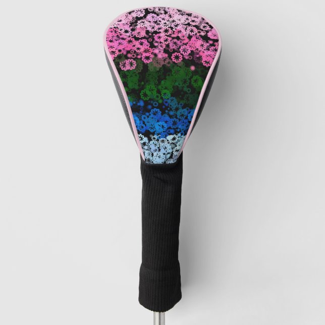 Retro Groovy Cute Floral Omniromantic Pride Flag Golf Head Cover (Front)