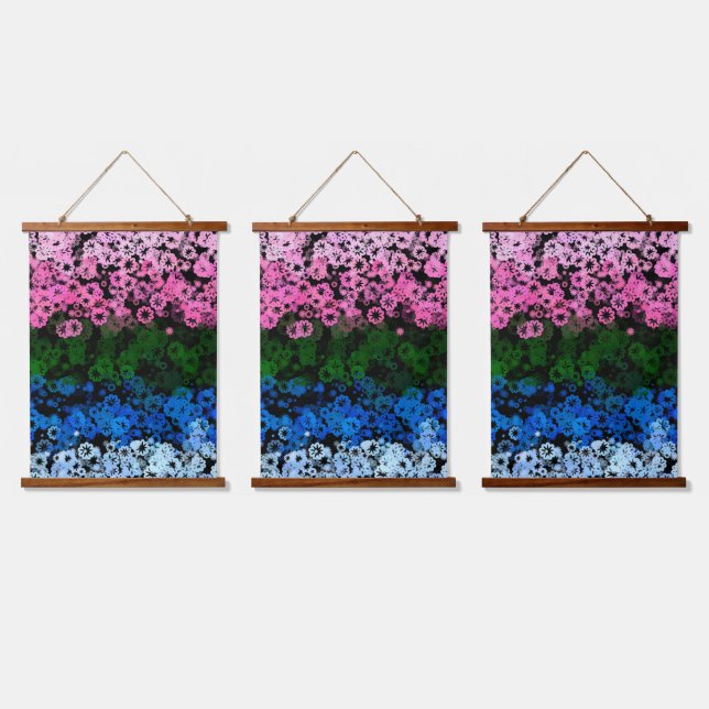 Retro Groovy Cute Floral Omniromantic Pride Flag Hanging Tapestry (Triple)