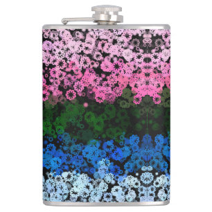 Retro Groovy Cute Floral Omniromantic Pride Flag Hip Flask