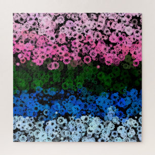 Retro Groovy Cute Floral Omniromantic Pride Flag Jigsaw Puzzle
