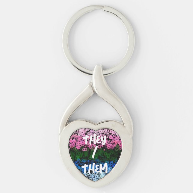 Retro Groovy Cute Floral Omniromantic Pride Flag Key Ring (Front)