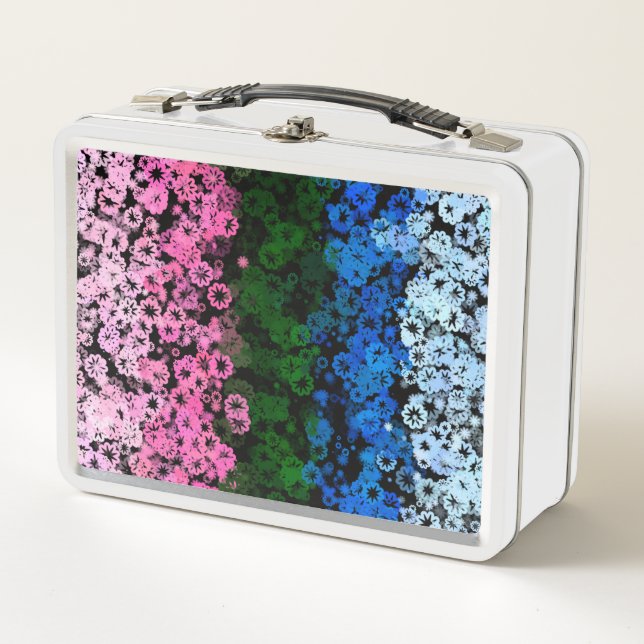 Retro Groovy Cute Floral Omniromantic Pride Flag Metal Lunch Box (Front)