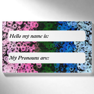 Retro Groovy Cute Floral Omniromantic Pride Flag Name Tag