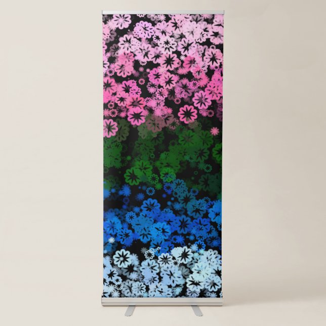 Retro Groovy Cute Floral Omniromantic Pride Flag Retractable Banner (Front)