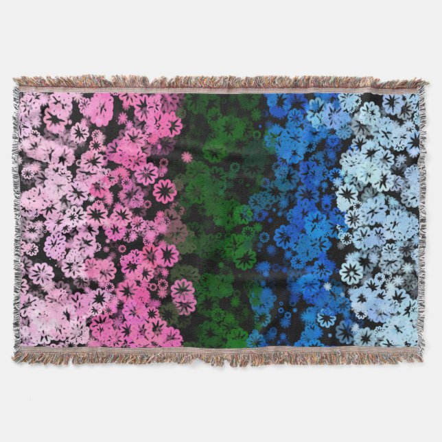 Retro Groovy Cute Floral Omniromantic Pride Flag Throw Blanket (Front)