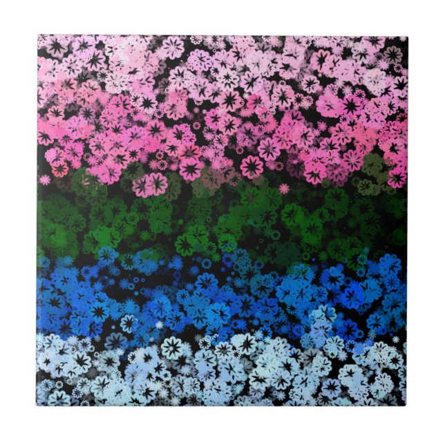 Retro Groovy Cute Floral Omniromantic Pride Flag Tile (Front)