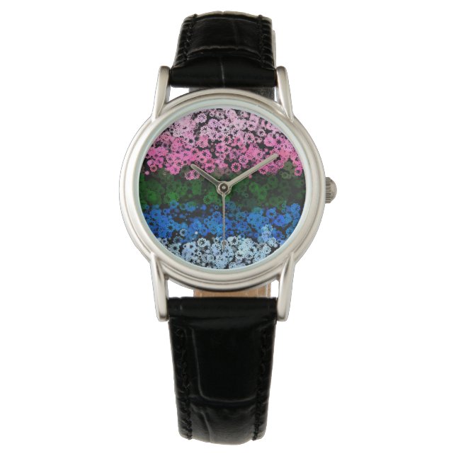 Retro Groovy Cute Floral Omniromantic Pride Flag Watch (Front)