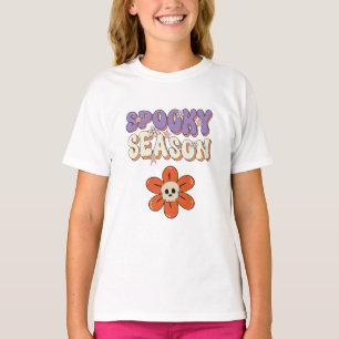  Retro Groovy cute flower  Halloween orang purple T-Shirt
