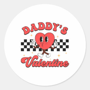 Retro Groovy Daddy's Valentine Cute Heart Boys Gir Classic Round Sticker