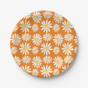 Retro Groovy Daisies Spring Daisy Boho Orange Paper Plate