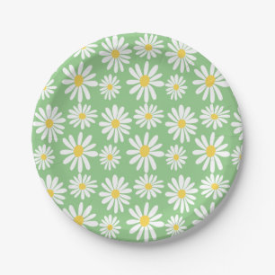 Retro Groovy Daisies Spring Daisy Boho Sage Paper Plate