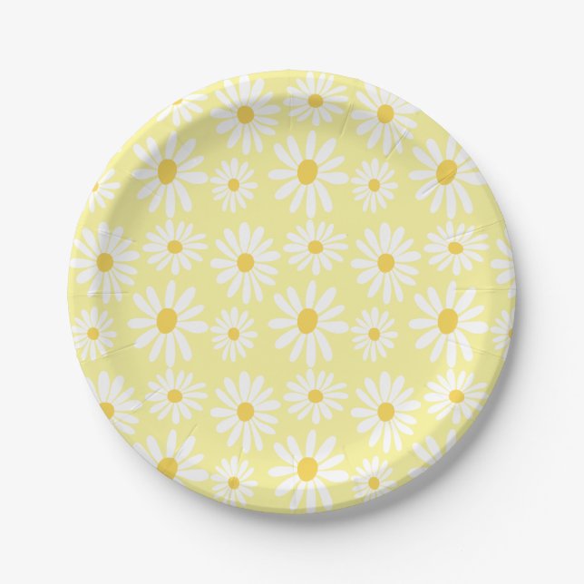 Retro Groovy Daisies Spring Daisy Boho Sunny Paper Plate (Front)