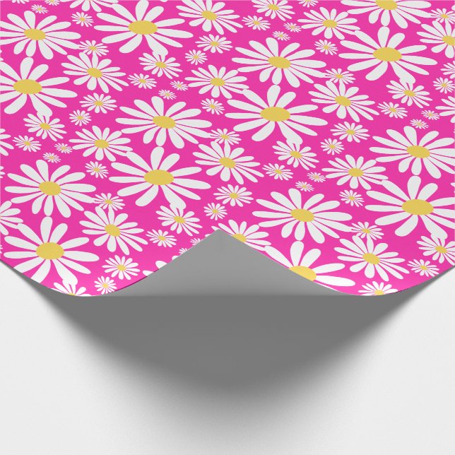 Retro Groovy Daisies Spring Daisy Pattern Pink   Wrapping Paper (Corner)