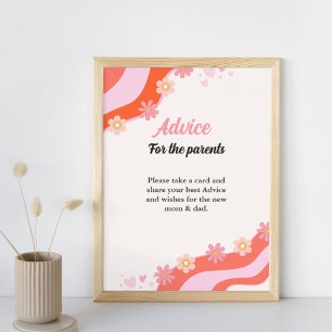 Retro Groovy Daisy baby shower ADvice Parents Sign