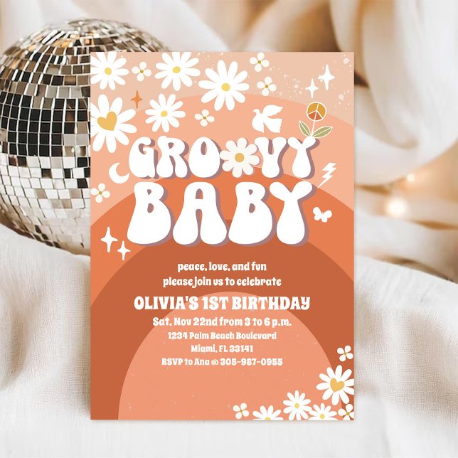 Retro Groovy Daisy Birthday Invitation (Creator Uploaded)