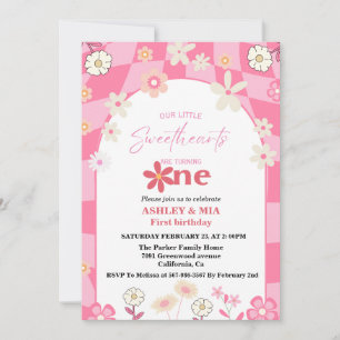Retro Groovy Daisy Boho Twin 1st Birthday Invitation