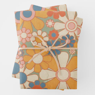 Retro Groovy Daisy Chains Flower Power Wrapping Pa Paper Sheet