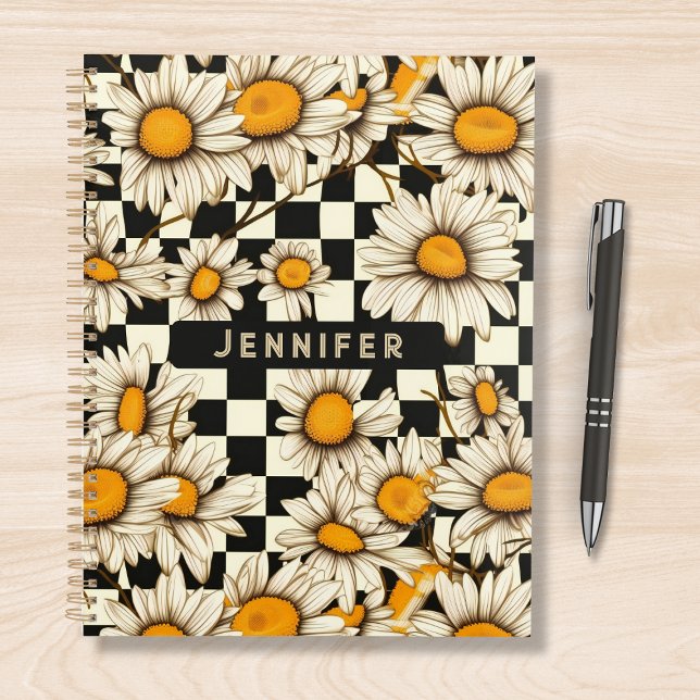 Retro Groovy Daisy Chequerboard Personalised Name Planner (Creator Uploaded)
