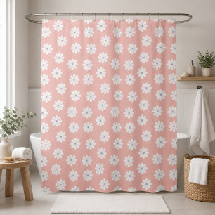 Retro Groovy Daisy Floral Pastel Pink Shower Curtain