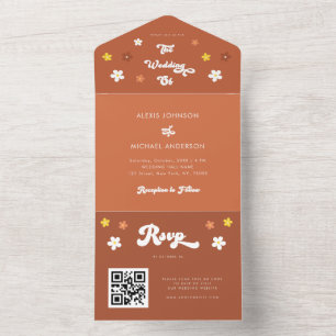 Retro Groovy Daisy Floral Seventies Terracotta All In One Invitation